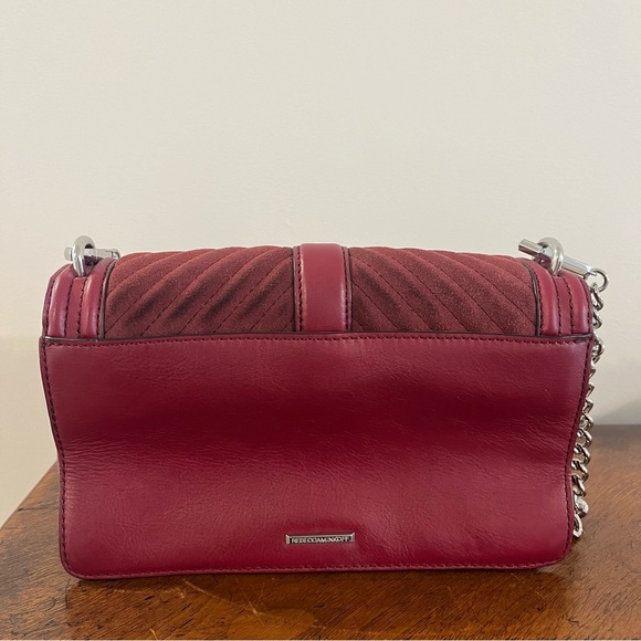 Rebecca Minkoff Chevron Quilted Love Crossbody Leather and Suede Burgundy/Silver - Picture 6 of 12